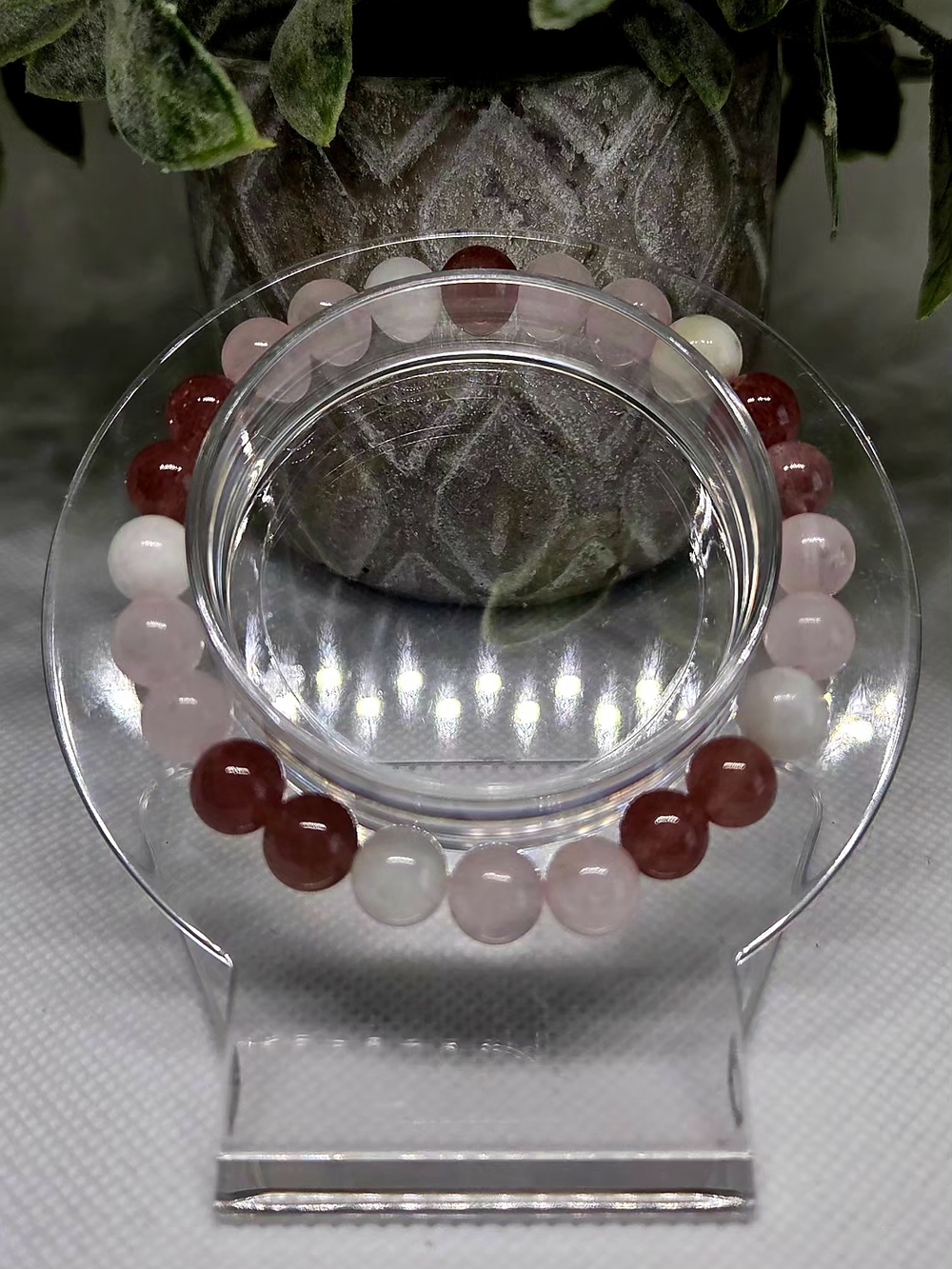 Moonstone/ Rose Quartz/Strawberry Quartz Beaded Bracelet - 3mm